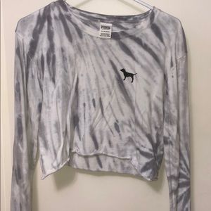 Pink cropped long sleeve tie dye shirt